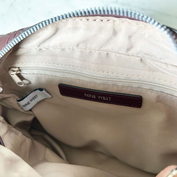 Nine West Calandra Mini Crossbody Bag Merlot Leather Women's Purse Zip Top - Picture 7 of 8